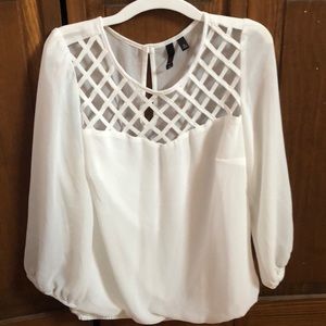 White sheer long sleeved shirt